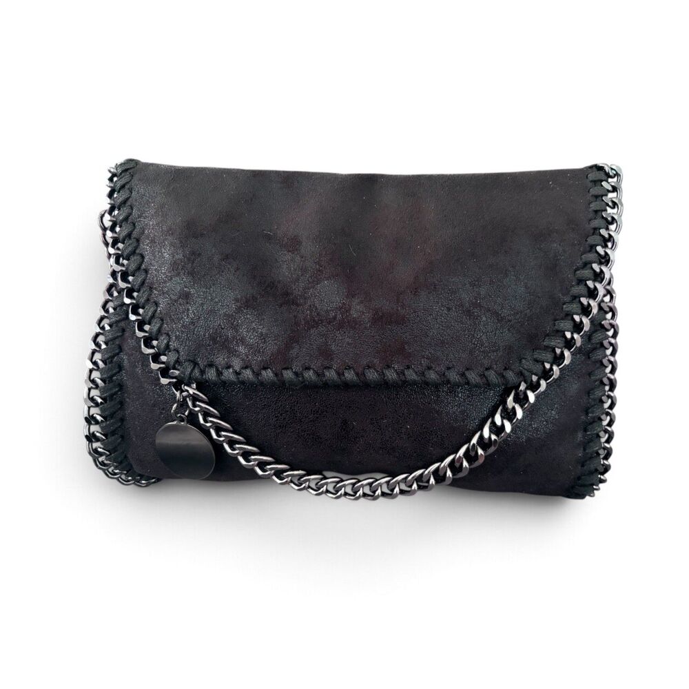 Crossbody Bag Black Vegan Leather Hobo Punk Grunge Gunmetal Silver Handbag